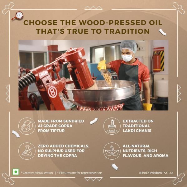 IndicWisdom Wood Pressed Virgin Coconut Oil 1 Liter (Cold Pressed Coconut Oil grocery