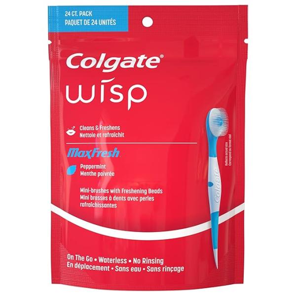 Colgate Adult Max Fresh Wisp Disposable Travel Manual Toothbrush, Peppermint - 24 Count, Red GROCERY