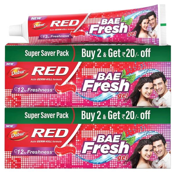 Dabur Red Bae Fresh Gel - 600gm (300gm*2) | Fights Bad Breath, Cavity Germs and Plaque | 12hr Freshness | Activ Germ-Kill formula GROCERY