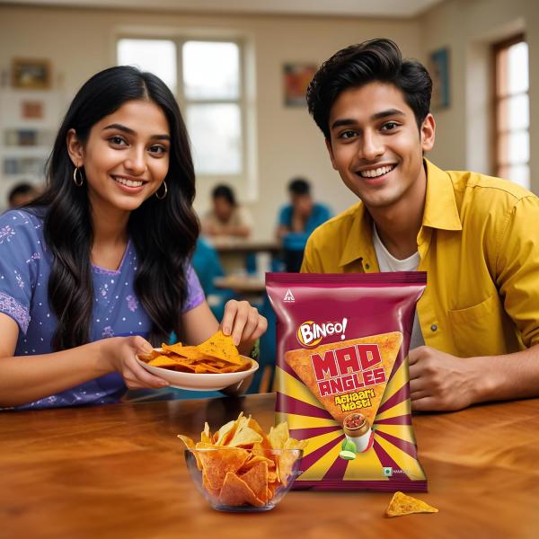 Bingo! Mad Angles Achaari Masti – Desi Mango Pickle Flavour Crunchy Triangle Chips | Tasty Snack for Any Time Cravings, 64g grocery