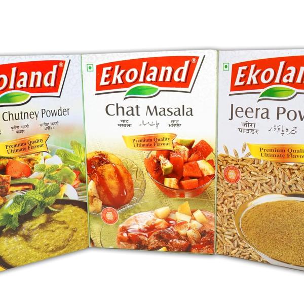GROCERY EKOLAND Combo of Cumin Powder, Chaat Masala & Pudina Chutney Powder | 100% Natural | Each Pack of 100g