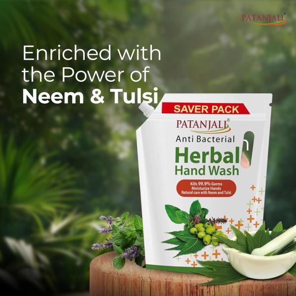 Patanjali Herbal Hand Wash (Anti-Bacterial) 1.5 L Refill, Enriched with Neem & Aloe Vera, grocery