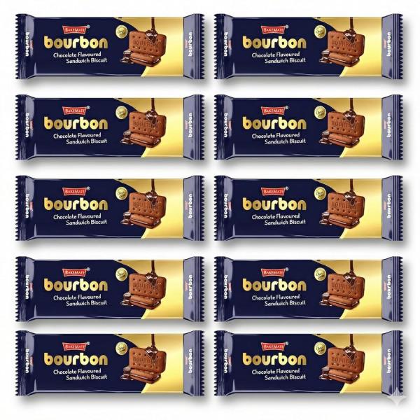 Bakemate Bourbon Cream Biscuit with Chocolate - Combo Pack of 10 (135g Each) | grocery