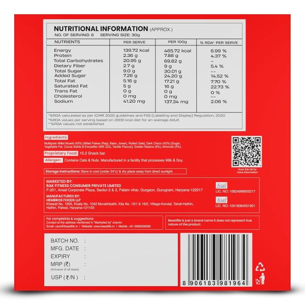 BeastLife Choco Almond Energy/Protein Bar | Multigrain Millet & Oats Energy Bar grocery
