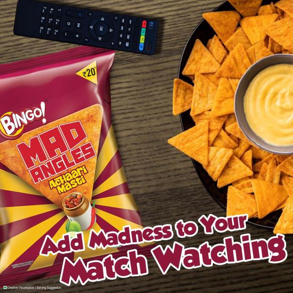 Bingo! Mad Angles Achaari Masti – Desi Mango Pickle Flavour Crunchy Triangle Chips | Tasty Snack for Any Time Cravings, 64g grocery