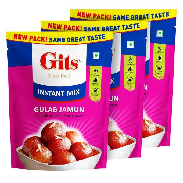 GROCERY    Gits Instant Gulab Jamun Dessert Mix, Makes 40 per Pack, Pure Veg, Delicious Indian Dessert and Mithai, 600g