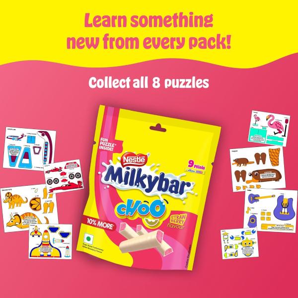 Milkybar Choo Strawberry Flavour Treats, Yummy & Creamy, Pack of 8/9 Mini Treats, Fun Puzzle Inside, 80g / 99g Pack (Product Weight May Vary) grocery