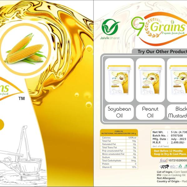 G7 GRAINS Organic Corn Oil (5 Liter) Cold Pressed/Wood Pressed Oil | Corn/Makkai Kachi Ghani Oil GROCERY