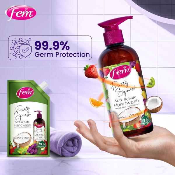 DABUR Fem Fruity Squash Soft & Safe Handwash - 1500Ml | Germ Protection | Enriched With Goodness Of Coconut Milk & Vitamin E | Long Lasting Fragrance grocery