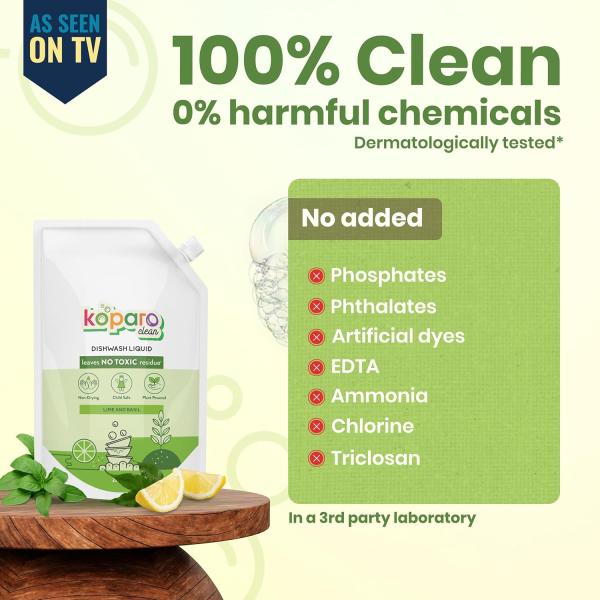 Koparo Organic Dishwash Liquid | 2 Litres | Lime And Basil Fragrance grocery