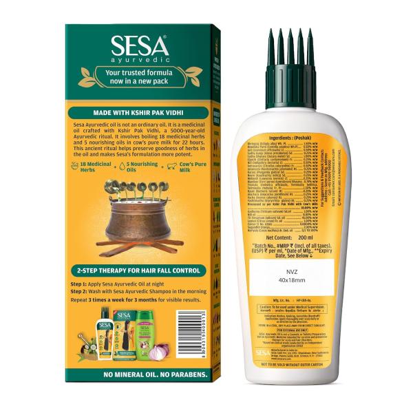 SESA Ayurvedic Hair Oil With Bhringraj & 17 Rare Herbs With Coconut Oil and 4 Nourishing For Hair Growth Help Control Hair Fall with Easy Applicator For Women and Men (200 ml)  grocery