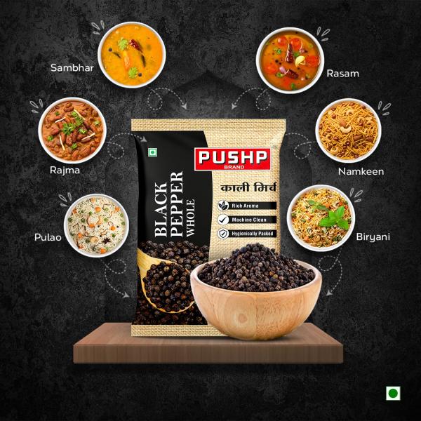 Pushp Brand Whole Black Pepper | 500 g Pouch | Natural Kali Mirch whole GROCERY