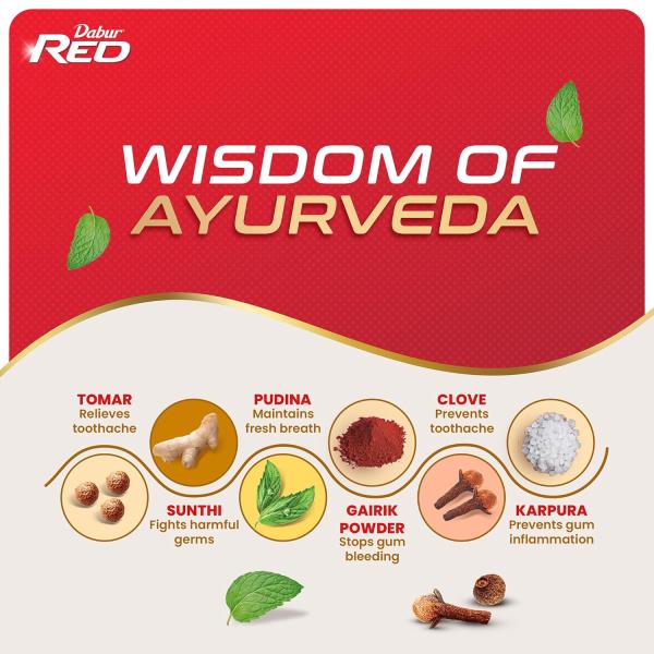 Dabur Red Paste - India's No.1 Ayurvedic Paste, Provides Protection Plaque Removal, Toothache, Yellow Teeth, Bad Breath- 800g (200gm*4) GROCERY
