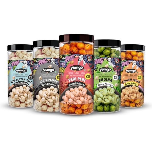 GROCERY   Roasted Makhana | Phool Makhana | Try All Flavors (Pack 80g X 5) | | Gluten Free | No Cholesterol | combo pack