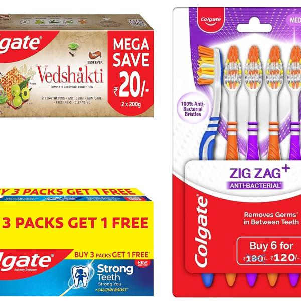 GROCERY   Colgate Swarna Vedshakti Ayurvedic Cavity Protection, Bad Breath Treatment Toothpaste - 400gm & Strong Teeth Cavity Protection Toothpaste & ZigZag Manual Toothbrush