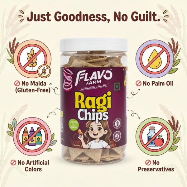 GROCERYGBV  FlavoFarm Ragi Chips – Cream & Onion Flavour 150g grocery