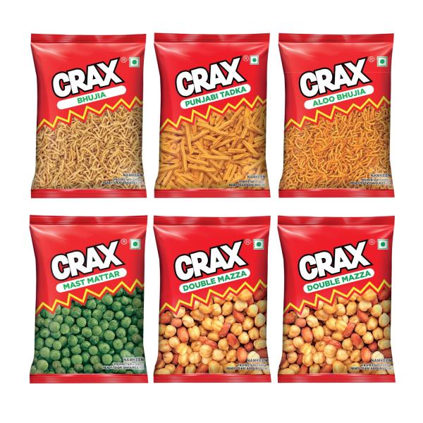 Crax Namkeen Party Combo| Pack of 6 Namkeens | Crunchy and Spicy Bhujia Snack grocery
