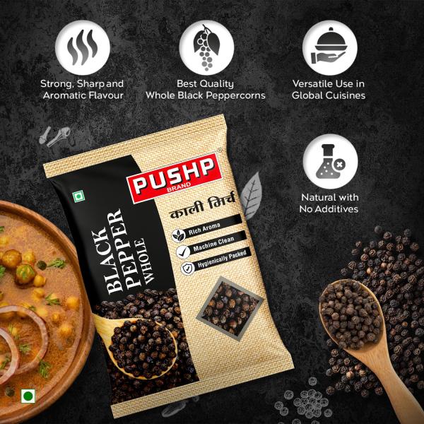 Pushp Brand Whole Black Pepper | 500 g Pouch | Natural Kali Mirch whole GROCERY