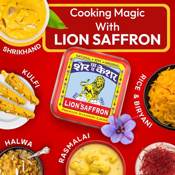 GR OCERY LION BRAND SAFFRON Original Kashmir Lacha Saffron/Kesar/Keshar (Certified Grade A) for Biryani, Beauty, Improved Health and Tilak (Pack of 1 (1gram)) grocery