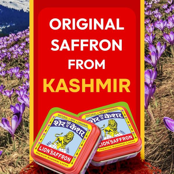 GR OCERY LION BRAND SAFFRON Original Kashmir Lacha Saffron/Kesar/Keshar (Certified Grade A) for Biryani, Beauty, Improved Health and Tilak (Pack of 1 (1gram)) grocery