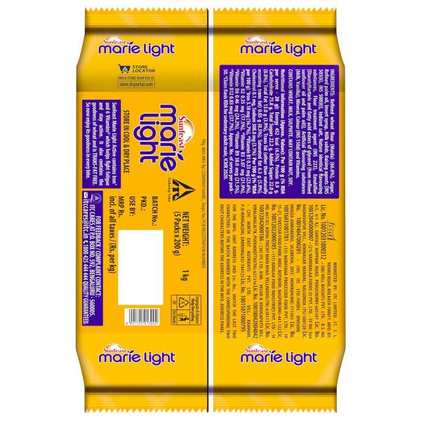 Sunfeast Marie Light Active, Marie Biscuits with Iron and 6 Vitamins, Tea-Time Biscuits Family Pack, Wheat, 956G/1KG grocery