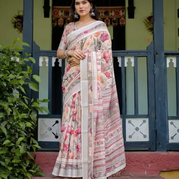 Trendy Cotton Linen Saree