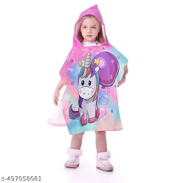 Poncho Towel for Kids, Beach Towel with Hoodie, 60x60cm Travel Towel for 1-7 Years Girls and Boys, Soft Microfiber Sleeved Poncho (Magical Unicorn)