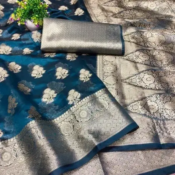 New Beautifull Full Design Banarasi Jacquard Organza Saree