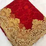 Begumpuri Net Red Beads & Stones Saree