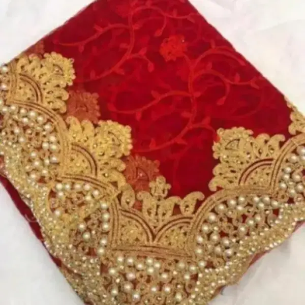 Begumpuri Net Red Beads & Stones Saree