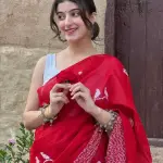  THE LIVING CRAFT Jaipuri Hand Block Printed Soft Cotton Mulmul Saree