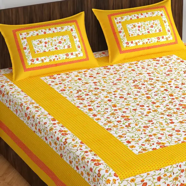 Jaipuri Prints Bedsheet (Pack of 1, Yellow)