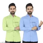 "Men Regular Fit Solid Spread Collar Casual Full Sleeve Cotton Shirt | ( Pack Of 2 Shirt )