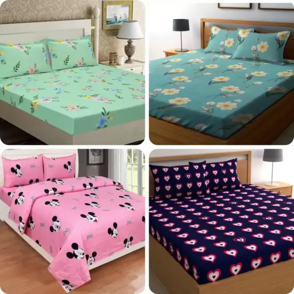 King 3D Printed Bedsheet (Pack of 4, Multicolor)