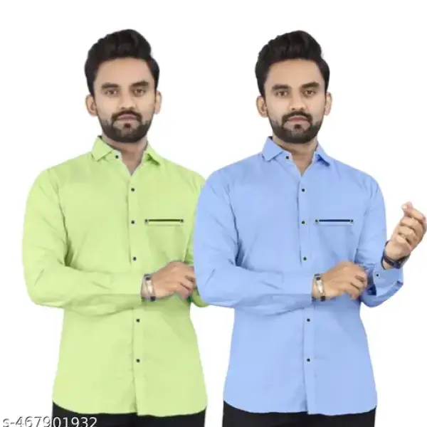 Solid Spread Collar Casual Full Sleeve Cotton Shirt | ( Pack Of 2 Shirt )
