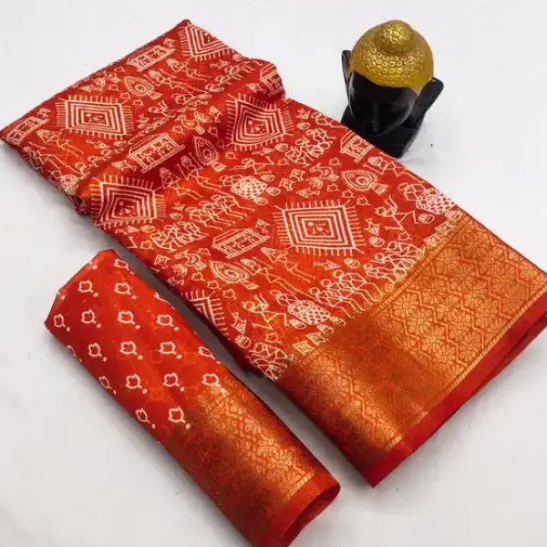 Bandhani Cotton Silk Saree (Orange)