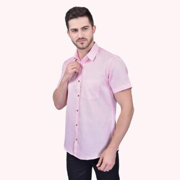 Men's Half Sleeve Cotton Spread Collar Shirt (Beige)