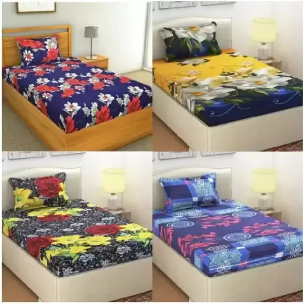 Single Floral Bedsheet  (Pack of 4, Multicolor)