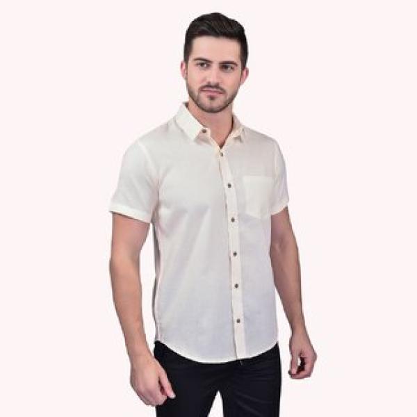 Men's Half Sleeve Cotton Spread Collar Shirt (Beige)