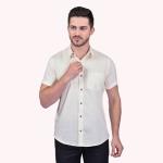 Men's Half Sleeve Cotton Spread Collar Shirt (Beige)