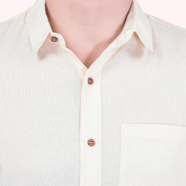 Men's Half Sleeve Cotton Spread Collar Shirt (Beige)
