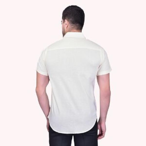 Men's Half Sleeve Cotton Spread Collar Shirt (Beige)