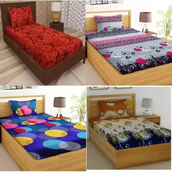 Cotton Single Bedsheet (Pack of 4, Multicolor)