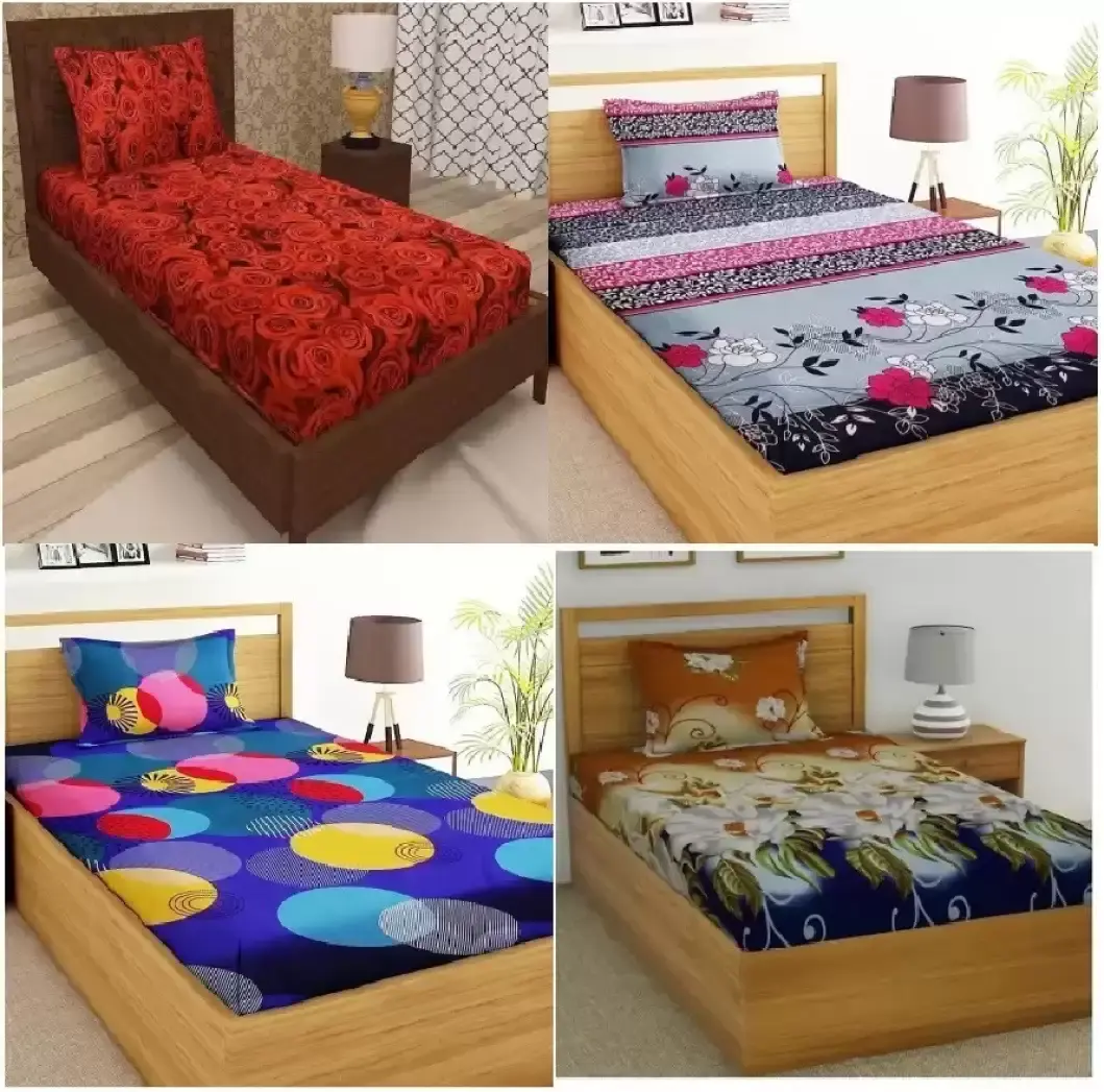 Cotton Single Bedsheet (Pack of 4, Multicolor)