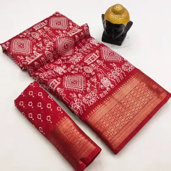 Bandhani Cotton Silk Saree (Rust)