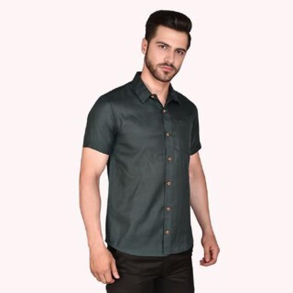 Half Sleeve Cotton Spread Collar Shirt (Dark Green)