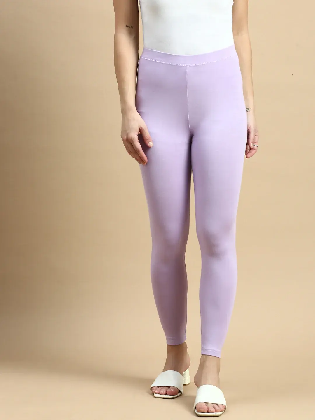 Premium Ankle Length Leggings Cotton Viscose-Lilac
