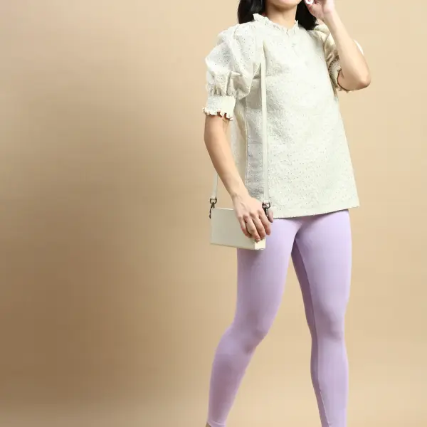 Premium Ankle Length Leggings Cotton Viscose-Lilac