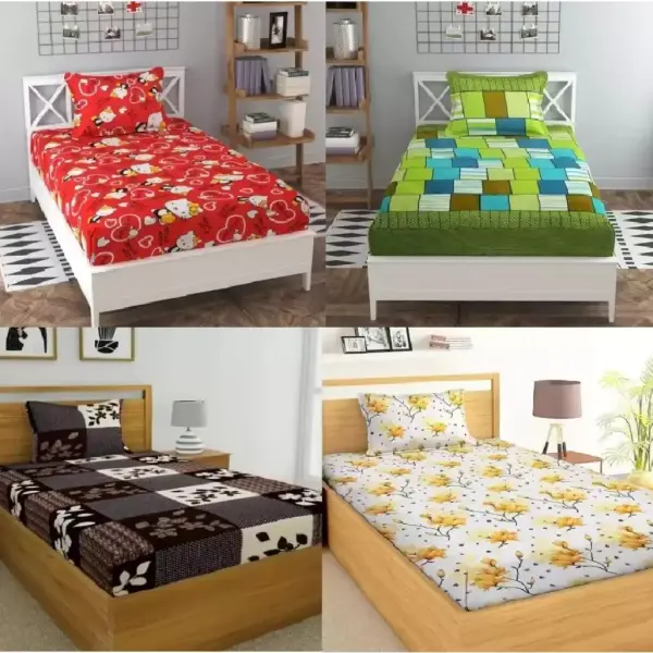 Cotton Single Bedsheet (Pack of 4, Multicolor)