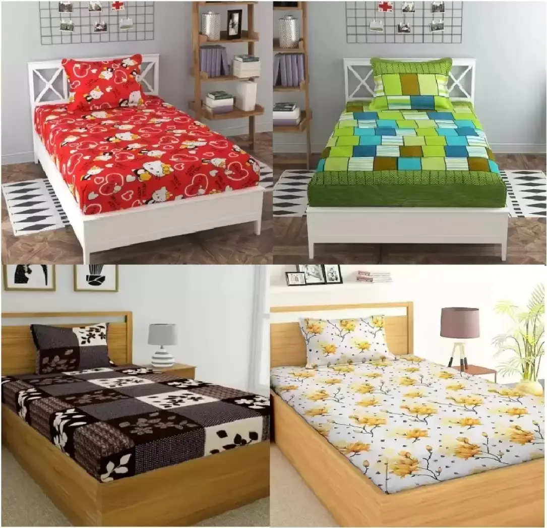Cotton Single Bedsheet (Pack of 4, Multicolor)